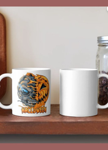Чашка керамічна кружка з принтом Halloween Хелловін зомбі гарбуз Біла 330 мл Orca (317319915)