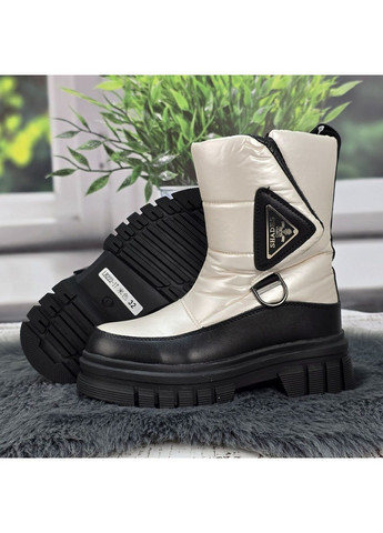 Зимние ботинки зимние для девочки на овчине молочные на платформе Lilin