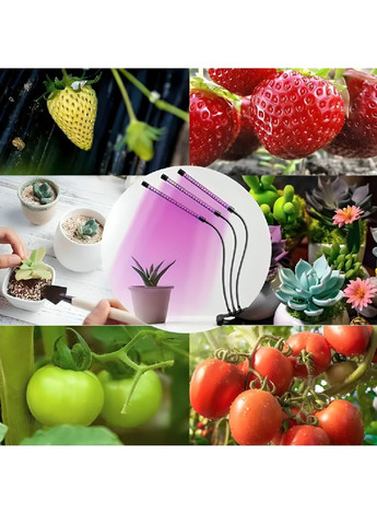 Ультрафиолетовая гибкая фитолампа на прищепке с таймером работой от USB для растений рассады 3 головки 30 w (480314-Prob) Unbranded (333380169)