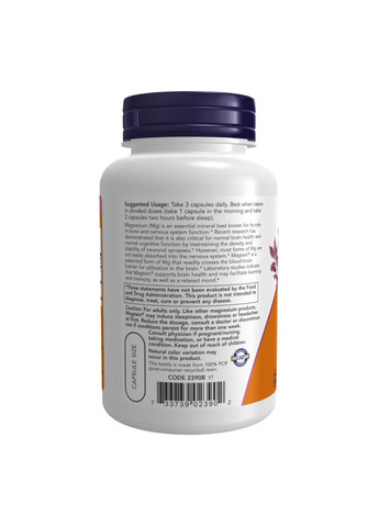 Magtein - 90 vcaps Now Foods (369400056)