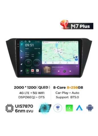 Штатная магнитола M7 Plus Skoda Fabia / Rapid (2015-2018) CarPlay QleD M7 Plus 2k 360 8Gb+256Gb, Черный Mekede (352262351)