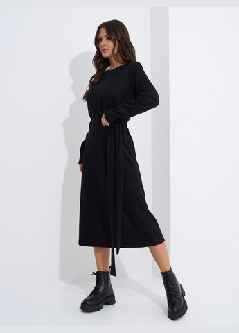 Чорна ділова, повсякденний, кежуал, вечірня елегантна утеплена сукня із зав'язкою No Brand