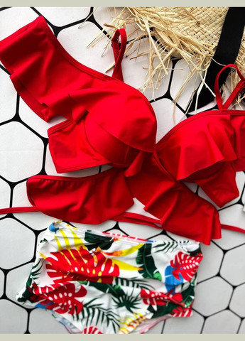 Красный летний купальник sw1374 (рюша красный) раздельный Ghazel