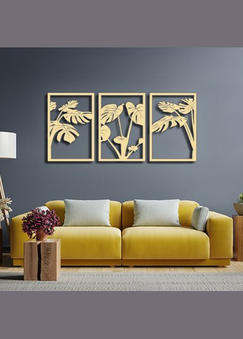 Панно 3D декоративное с объемом 15 мм для стен, Широкие листья ванильное Декоинт (278287525)