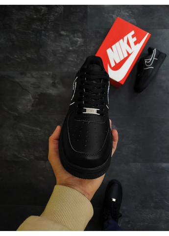 Чорні Осінні кросівки чоловічі nike air force 1 black white 12 найк аір форс 1 преміум No Brand
