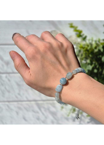 Браслет натуральный камень Аквамарин, фур-ра гип-ный сплав цвет серебро d-10-2мм+- L-17,5-22,5см No Brand Браслет (362695416)