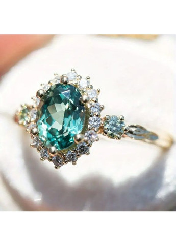 Позолоченное женское кольцо с бирюзовым кристаллом 18 AurumLux045 Liresmina Jewelry (358526107)