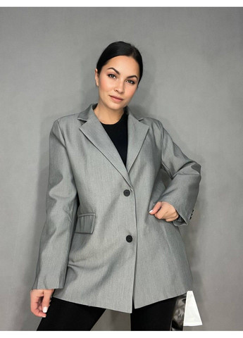 Серый женский пиджак женский qidian 6105 оверсайз с ремнем удлиненный свободный крой one size No Brand - демисезонный