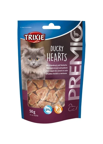 Ласощі Premio Ducky Hearts для котів сердечка з качкою та рибою 50 г Trixie (387149754)