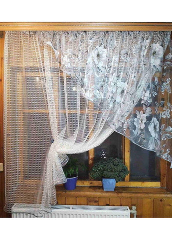 Кухонна фіранка Фаїна молочна яблучний колір сірий права No Brand (372515655)