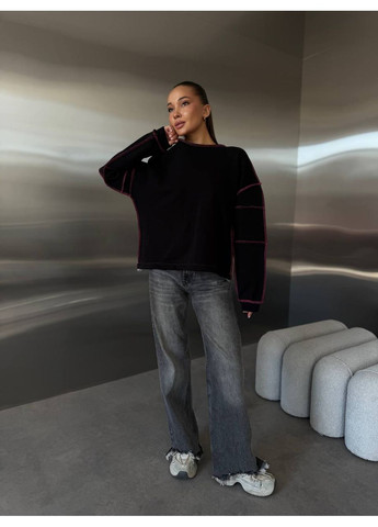 Черный стильный женский свитшот оверсайз черный без декора (362045730)