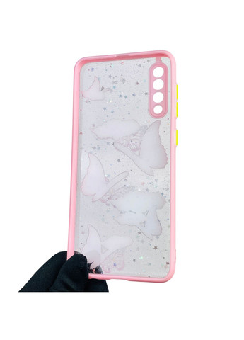 Чехол для Galaxy A50 (SM-A505F) с блёстками с бабочками на самсунг а50 розовый Samsung (366389159)