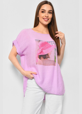 Фиолетовая летняя футболка женская полубатальная фиолетового цвета Let's Shop