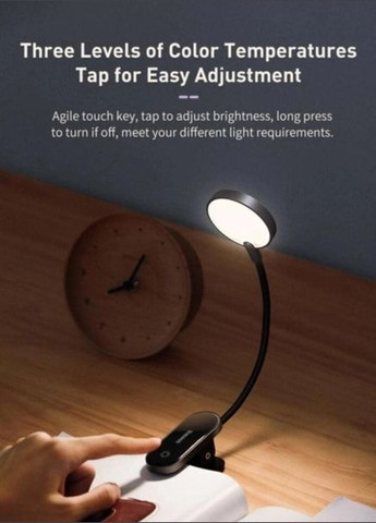 Настільна лампа Clip LED для читання для спальні Гнучка сенсорна лампа USB-акумуляторний світильник Baseus dgrad-0g (282842309)