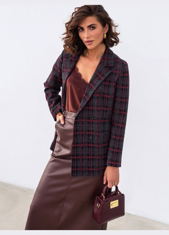 Темно-серый женский приталенный пиджак тёмно-серого цвета в клетку Dressa в клеточку - демисезонный