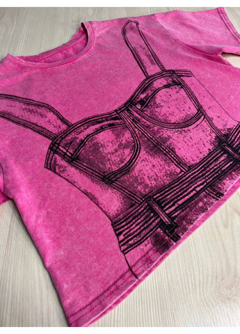 Футболка жіноча A-N 2732 варена коротка широка малюнок корсет бра No Brand - (331143218)