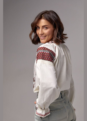 Белая женская вышиванка на завязках с рукавами-регланами ESQ (319493455)