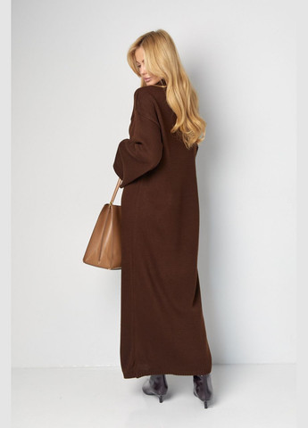 Темно-коричнева довга в'язана сукня прямого крою Lurex