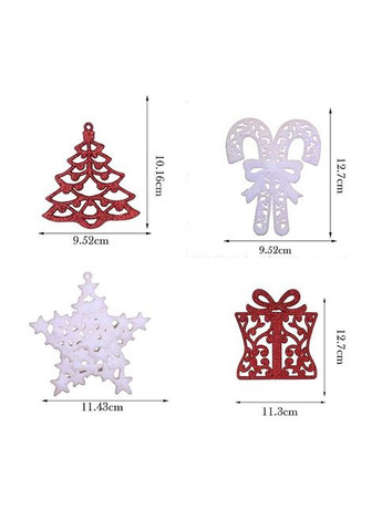 Набір новорічних прикрас Madelyn 24 шт. (9-13 см) червоні та білі зі блискітками (металеві гачки) Valery (304974569)