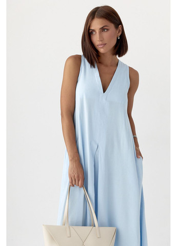 Голубое деловое женское платье с v-образным вырезом - лимонный цвет Lurex