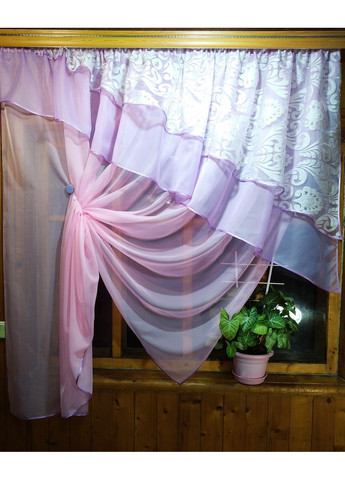 Занавеска кухонная готовая короткая Алия розовая эльзас No Brand (372134080)