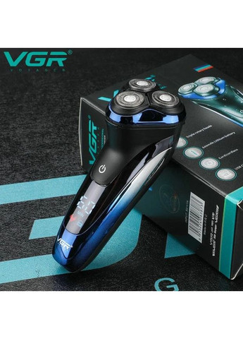 Электробритва V-387 для влажного и сухого бритья с тремя плавающими головками с откидным триммером IPX6 Черный с синим VGR (370606744)