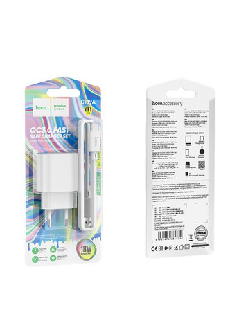 Сетевое зарядное устройство с кабелем single port QC3.0 charger set(Type-C) White (6931474784834) Hoco C109A Fighter (372676472)