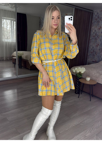 Желтое повседневный, кэжуал женское платье-рубашка рубашка Style Point в клетку