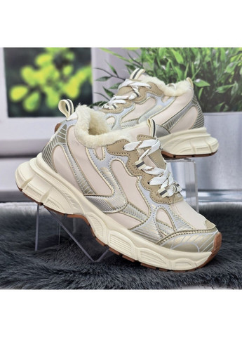 Зимние ботинки женские зимние violeta бежевые с искусственным мехом на платформе Fashion из искусственной кожи