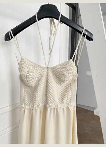 Молочна довга комбінована сукня Zara