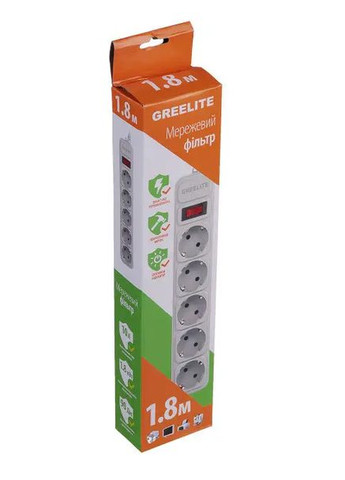 Удлинитель / Cетевой фильтр Greelite на 5 розеток/ 1.8 метров кабель/ Белый X-level (329881683)