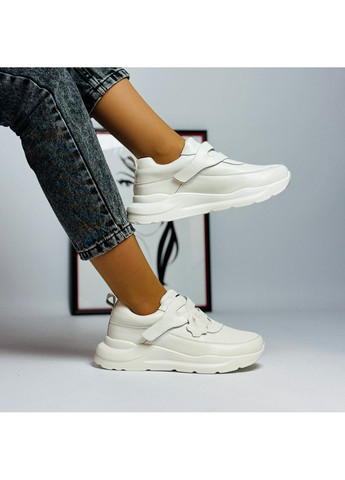 Белые демисезонные 100 кросовки кожаные белые на липучках Hengji