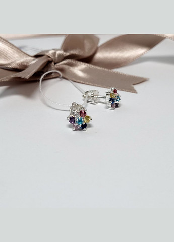 Срібні сережки гвоздики на закрутках Квітка з Різнокольоровими каменями срібло 925 проби 2137/2 1.95г No Brand (306741352)