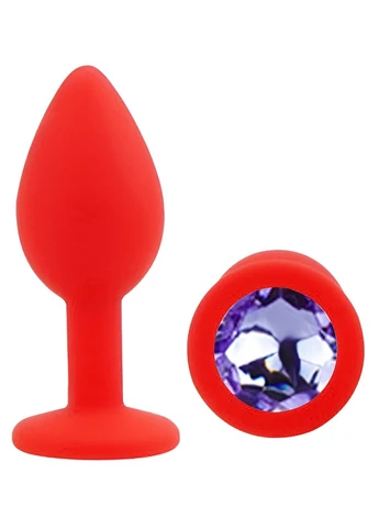 Силіконова червона анальна пробка із бузковим кристалом Silicone Round Plug розмір S Egzo (382846641)