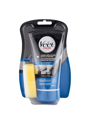 Чоловічий крем для депіляції волосся в душі з мочалкою 150 мл Veet (303344645)