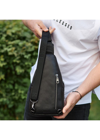 Сумка слінг чоловіча через плече 19х31х7, нагрудна сумочка рюкзак з натуральної шкіри 32545 чорна Tiding Bag (341309400)