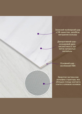 Декоративна ПВХ плита білий мармур 600*600*3mm (S) SW-00001620 Sticker Wall (300241778)