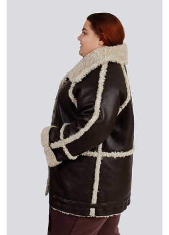 Коричневая зимняя куртка женская дубленка мех экокожа карманы 50 коричневая No Brand