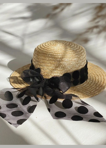 Канотье соломенная шляпа с прямыми полями 6 см с черным гипюровым бантом D.Hats (283022793)