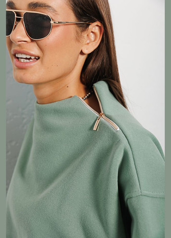 Салатовый женский теплый свитшот черный с молнией на плече Arjen (294907011)