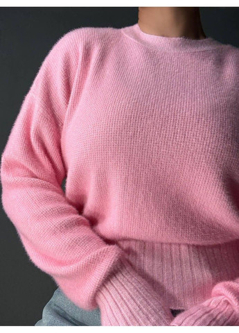 Розовый демисезонный свитер женский fancy matinee 7571 вафельный из ангоры оверсайз No Brand