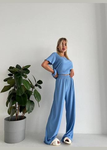 Блакитна всесезон піжама трійка футболка + штани No Brand