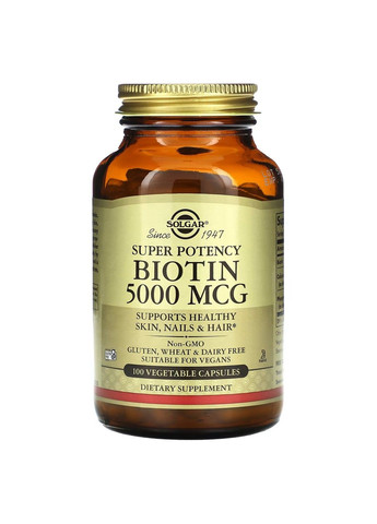 Биотин с кальцием и фосфором Biotin 5000мкг - 100 вег.капсул. Solgar (282841070)