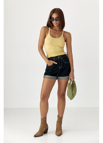 Женские джинсовые подкатанные шорты - черный цвет Lurex (353306177)