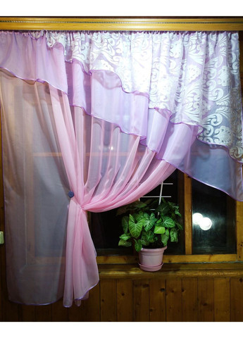 Занавеска кухонная готовая короткая Алия розовая эльзас No Brand (372134080)