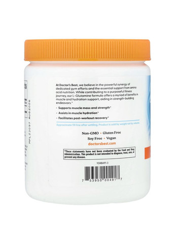 Глютамин в Порошке, L-Glutamine Powder, 300 гр. Doctor's Best (326054125)