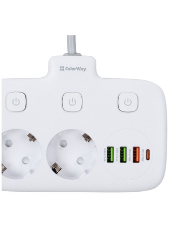 Мережевий фільтр живлення 4 розетки/4USB White 1.8м (1QC3.0 + 3 AUTO ID) (CW-CHU44QW) Colorway (306618290)
