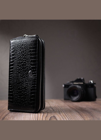 Стильний фактурний клатч на два відділення із лакованої натуральної шкіри 22693 Чорний st leather (298569627)