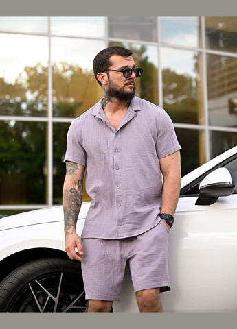 Стильный мужской костюм рубашка+шорты фиолетовый Freedom (340272979)