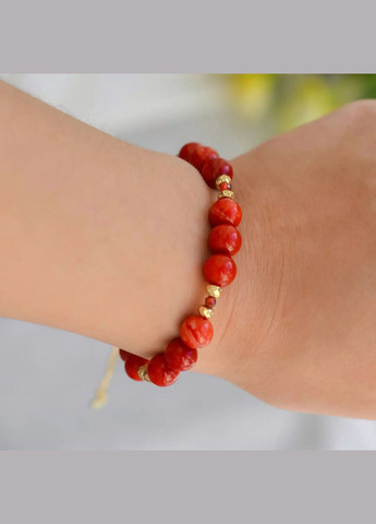 Браслет Кварц (под Коралл), Гематит, Циркон фур-ра гип-ный сплав цвет золото d-8х3мм+- L-18-23см No Brand браслет (301910841)